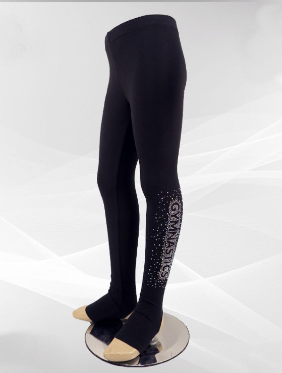 500 Girls' Artistic Gymnastics Leggings - Black/Sequins